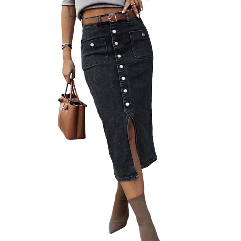 Ralisia | Denim Button Front Midi Skirt