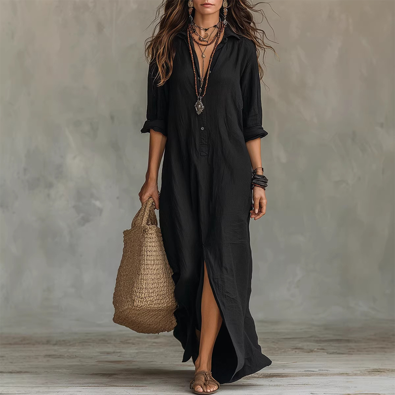 Nilza | Collared Long Sleeve Maxi Dress