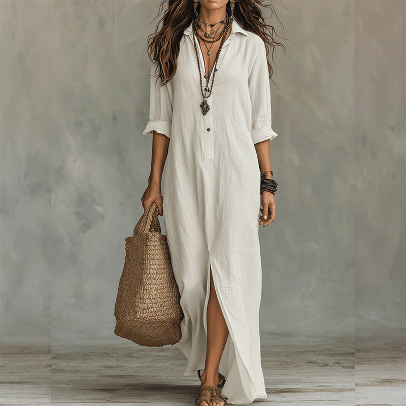 Nilza | Collared Long Sleeve Maxi Dress
