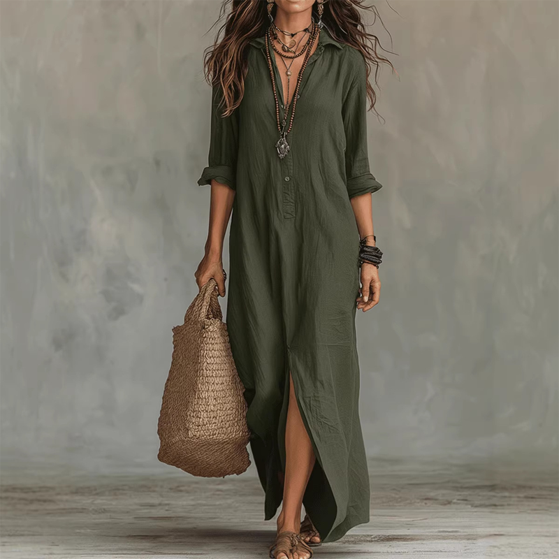 Nilza | Collared Long Sleeve Maxi Dress