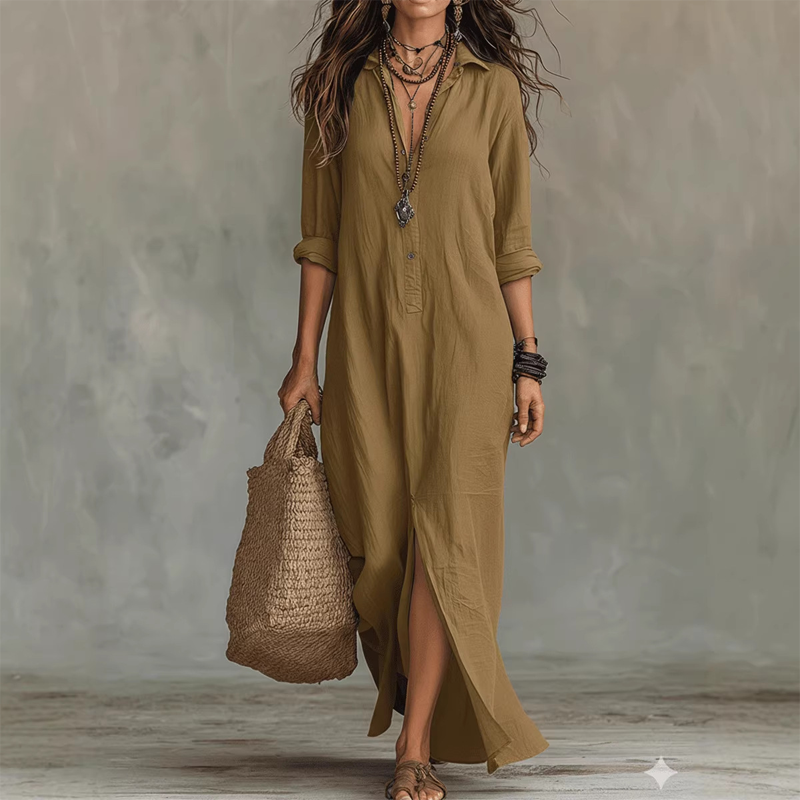 Nilza | Collared Long Sleeve Maxi Dress