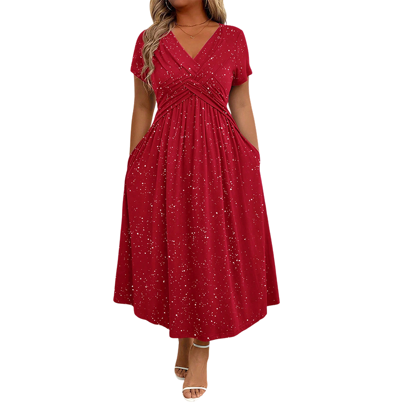 Sylinaa | Midi Dress V-Neck Twist Front Pockets