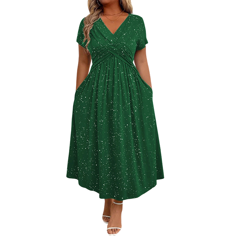Sylinaa | Midi Dress V-Neck Twist Front Pockets