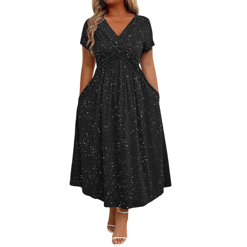 Sylinaa | Midi Dress V-Neck Twist Front Pockets