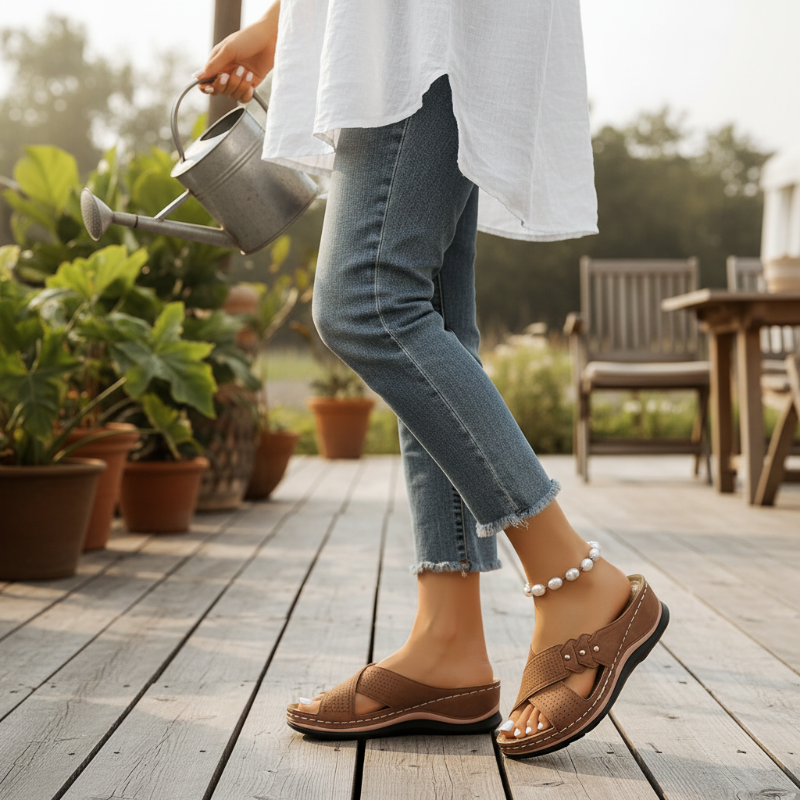 Shawen - Open Toe Cross Strap Wedge Sandals