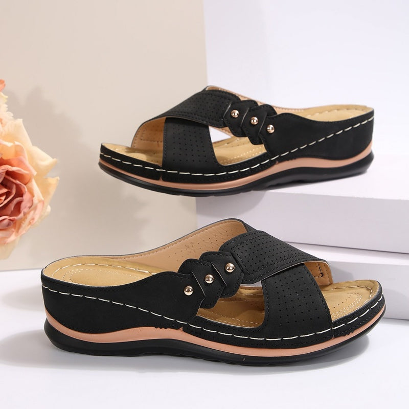 Shawen - Open Toe Cross Strap Wedge Sandals