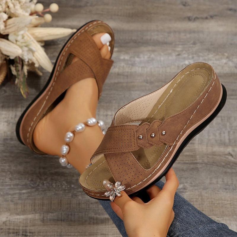 Shawen - Open Toe Cross Strap Wedge Sandals