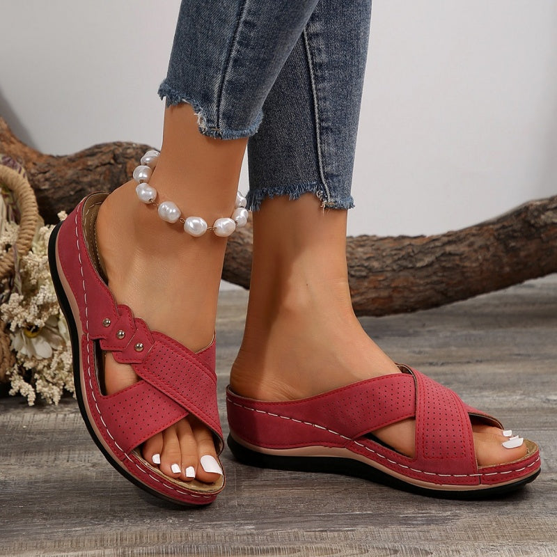 Shawen - Open Toe Cross Strap Wedge Sandals