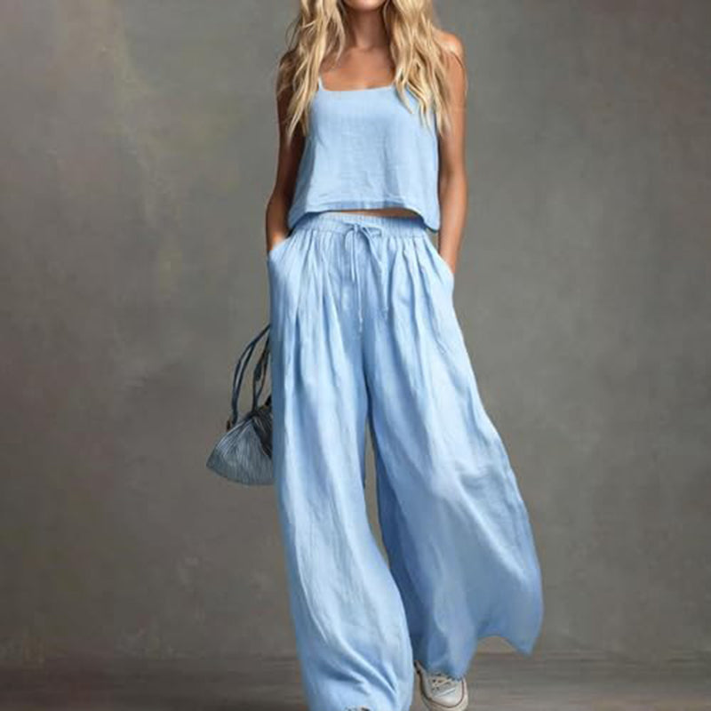 Githsara | Sleeveless Wide Leg Lounge Set