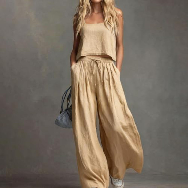 Githsara | Sleeveless Wide Leg Lounge Set