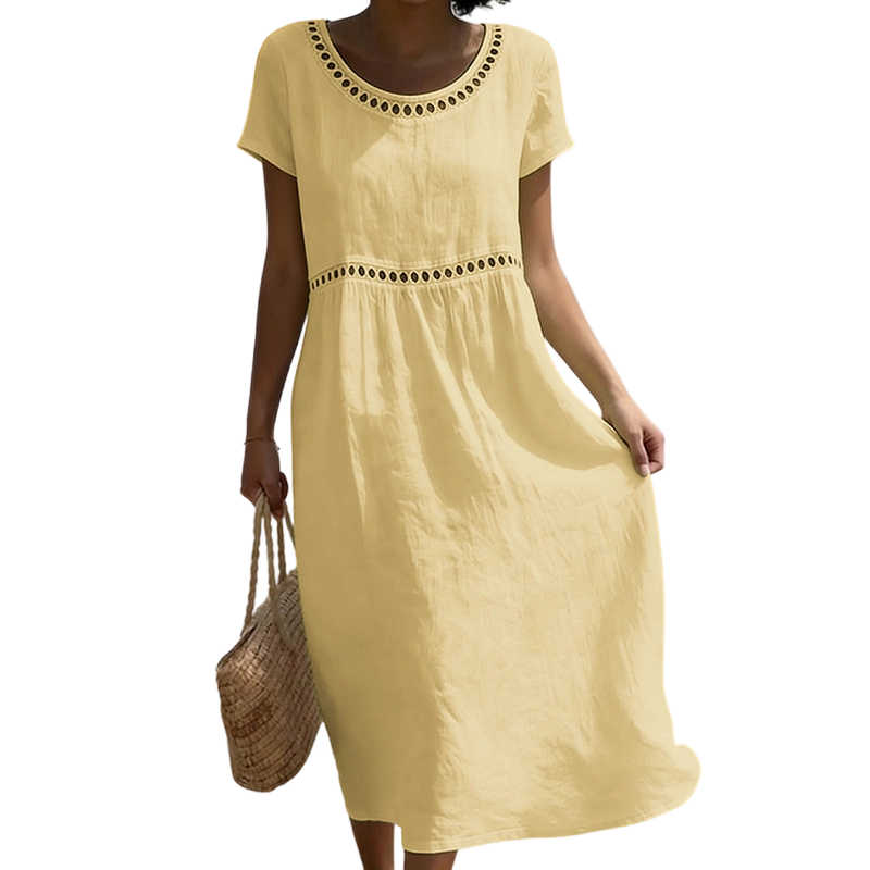 Tarsha | Short Sleeve Eyelet Detail Midi Dress