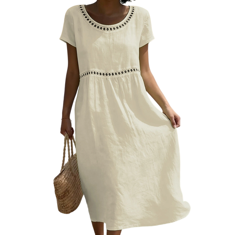 Tarsha | Short Sleeve Eyelet Detail Midi Dress