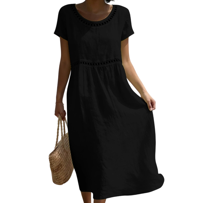 Tarsha | Short Sleeve Eyelet Detail Midi Dress