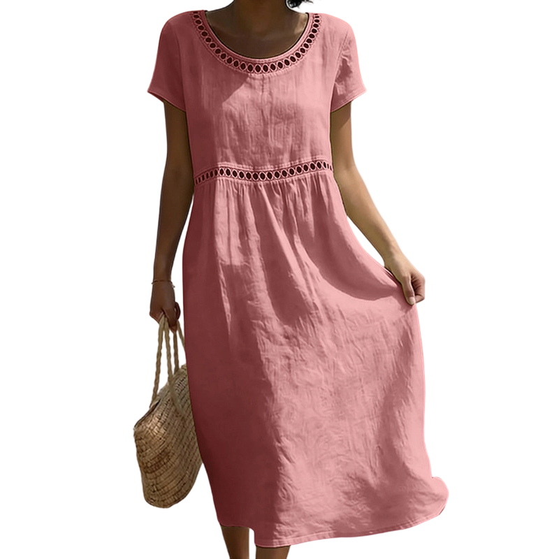 Tarsha | Short Sleeve Eyelet Detail Midi Dress
