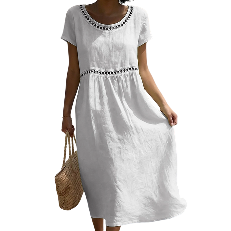 Tarsha | Short Sleeve Eyelet Detail Midi Dress