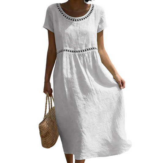 Tarsha | Short Sleeve Eyelet Detail Midi Dress