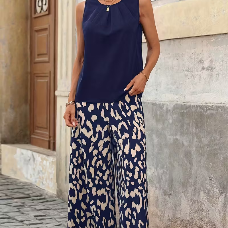 Anemiek - Sleeveless Printed Wide Leg Trouser Set