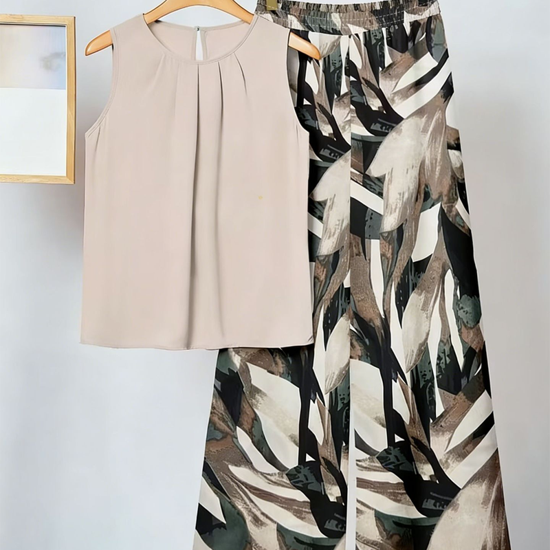 Anemiek - Sleeveless Printed Wide Leg Trouser Set