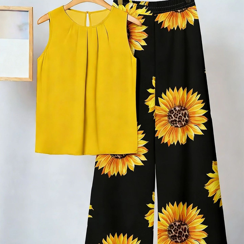 Anemiek - Sleeveless Printed Wide Leg Trouser Set