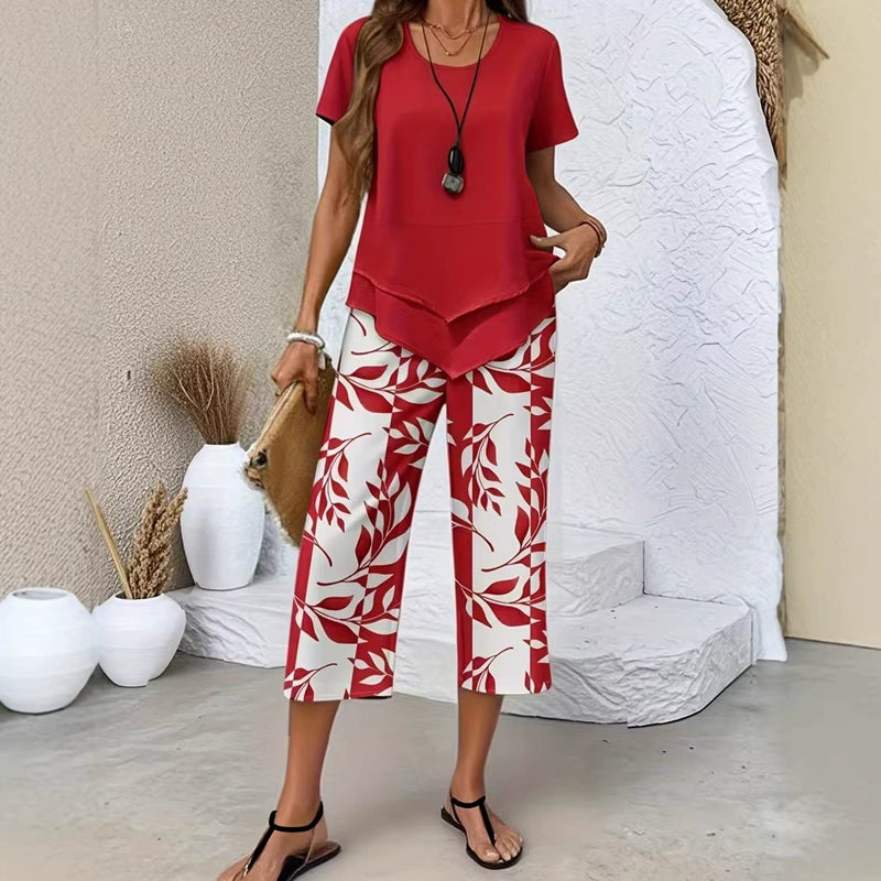 Deboria | Leaf Print Two Piece Set