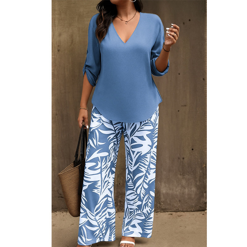 Liwia | V Neck Printed Trouser Set