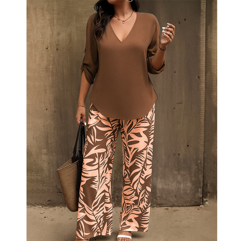 Liwia | V Neck Printed Trouser Set