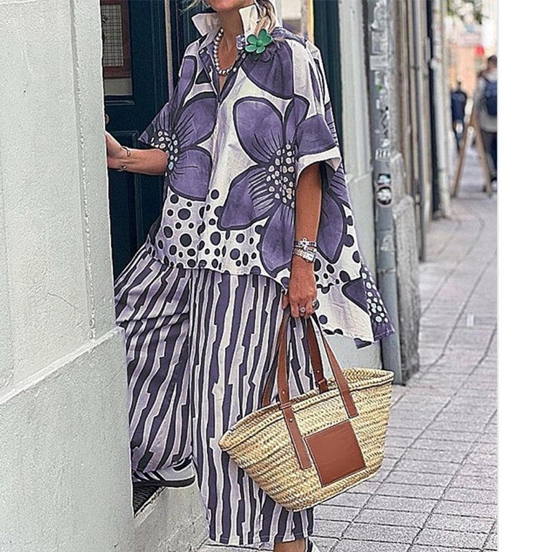 Rozarin | Short Sleeve Floral Print Two-Piece Set