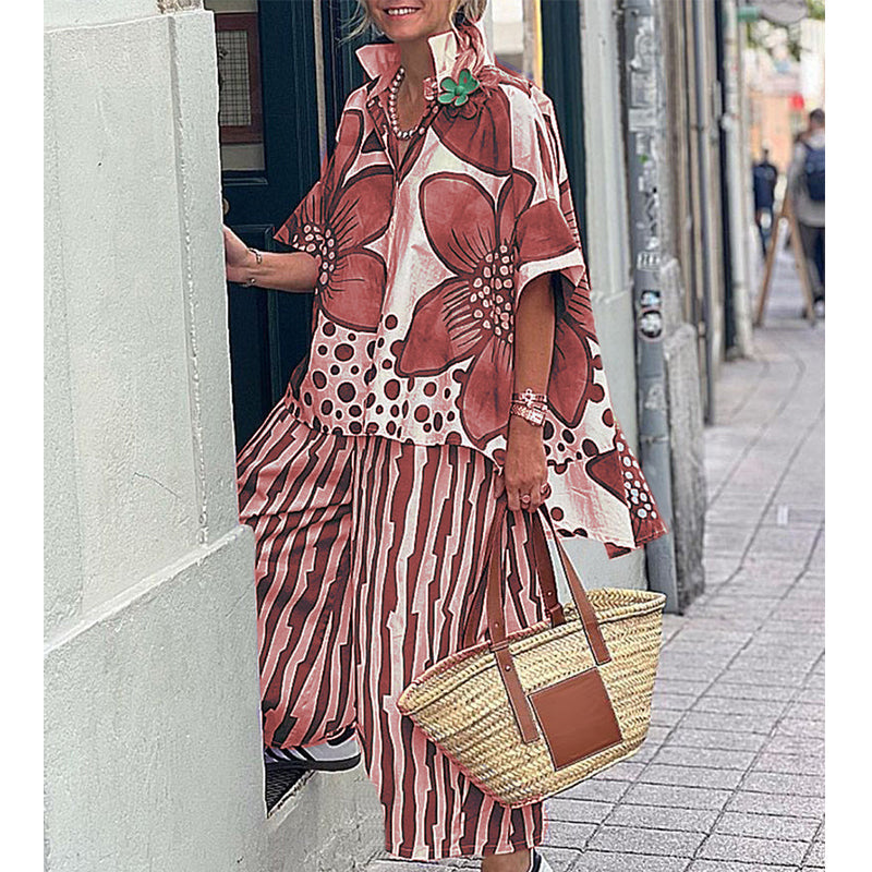 Rozarin | Short Sleeve Floral Print Two-Piece Set