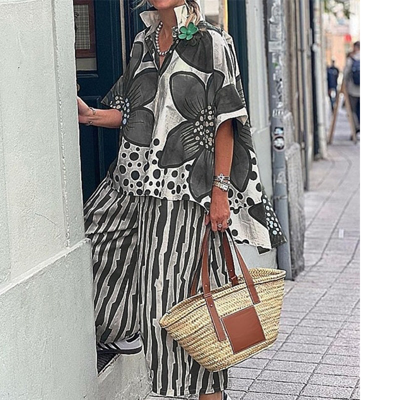 Rozarin | Short Sleeve Floral Print Two-Piece Set