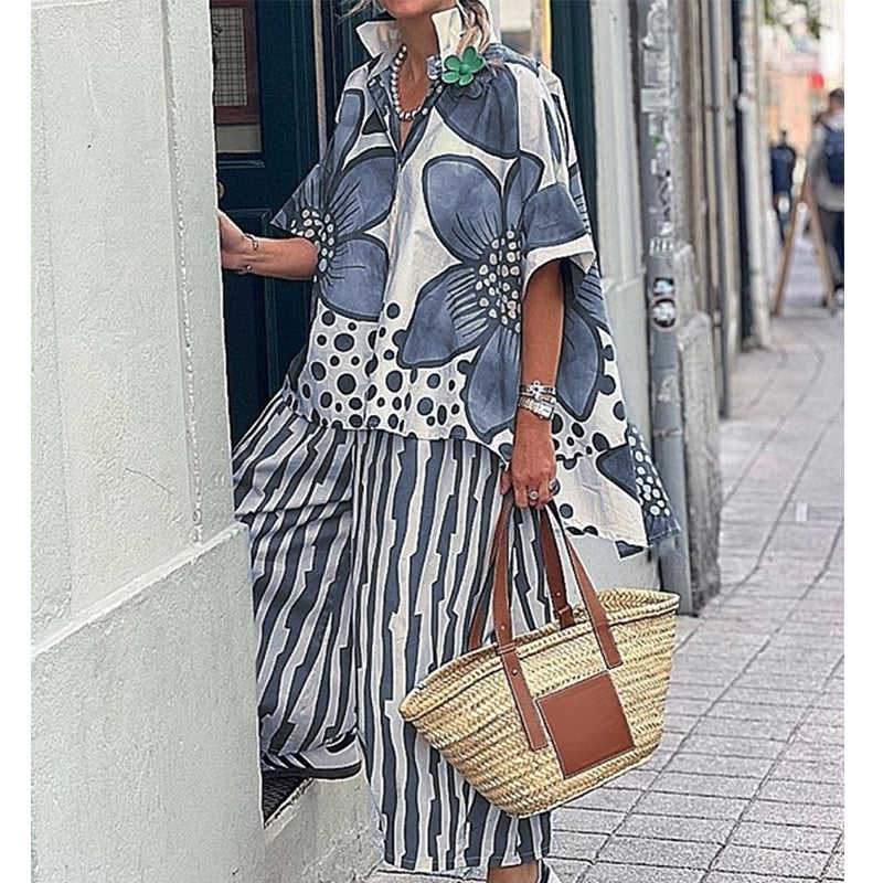 Rozarin | Short Sleeve Floral Print Two-Piece Set