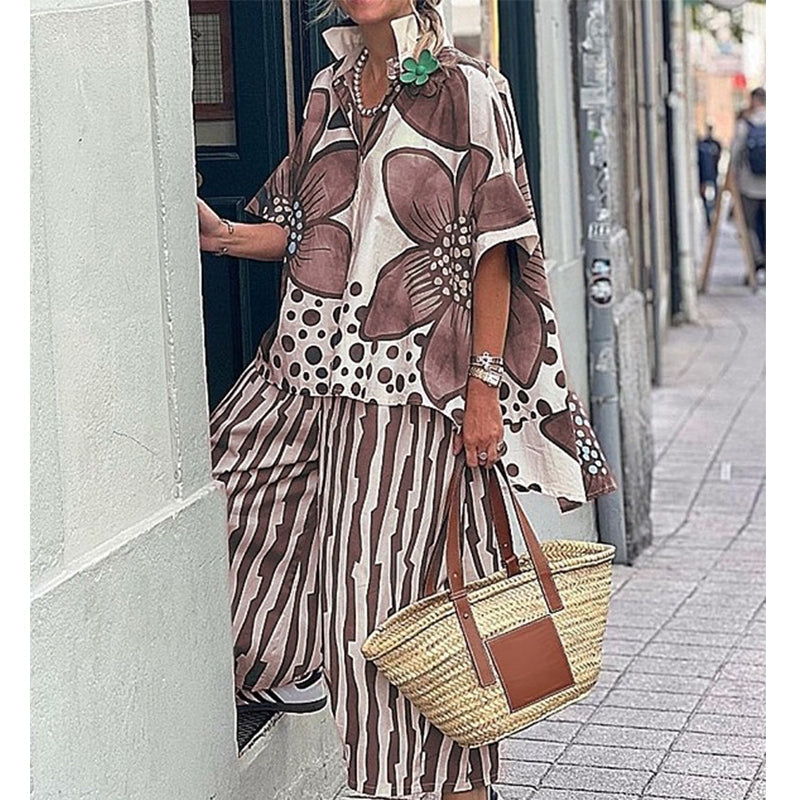 Rozarin | Short Sleeve Floral Print Two-Piece Set