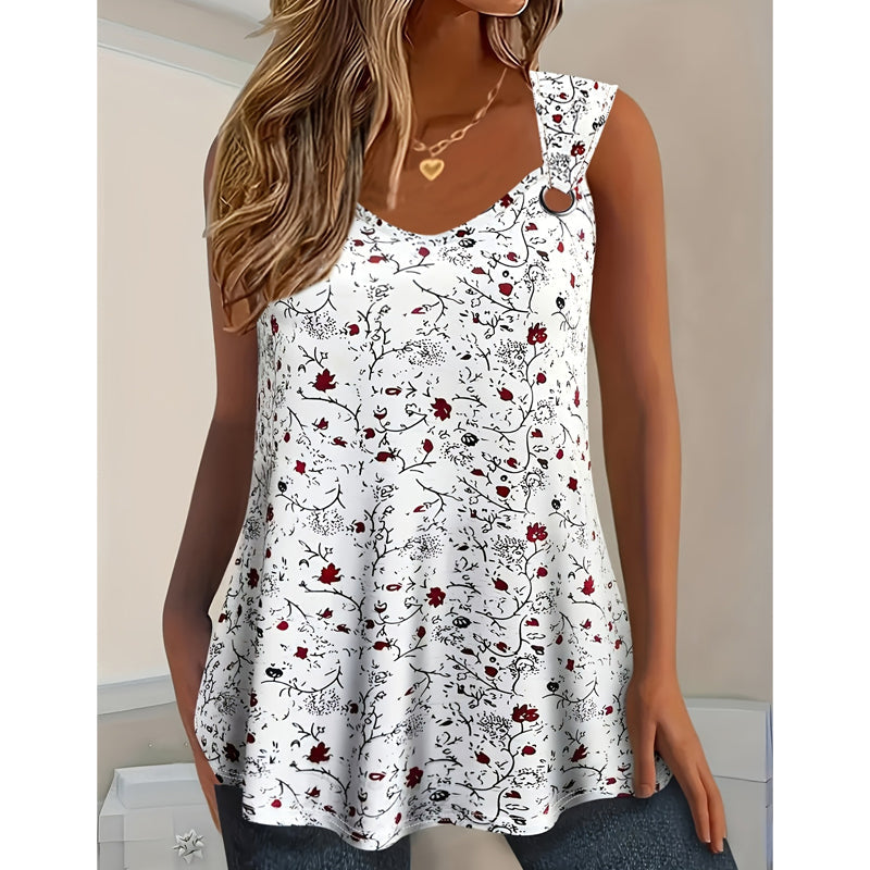 Kahina | Sleeveless Floral Print Ring Strap Top