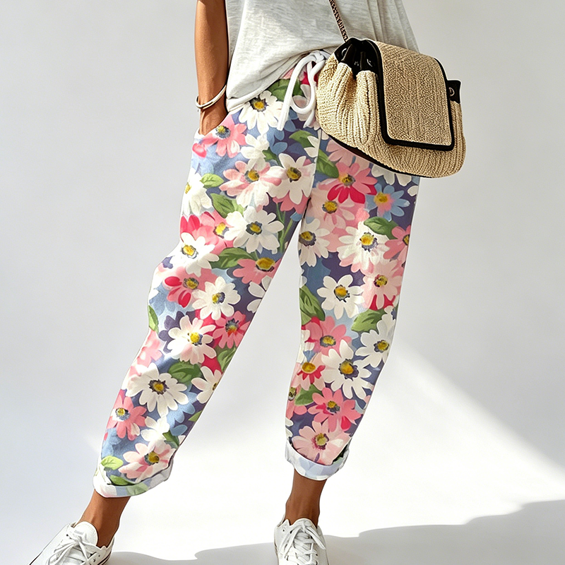 Leyza | Tapered Floral Print Drawstring Trousers