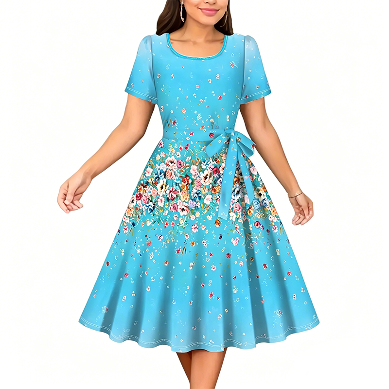 Chuckie | Midi Dress Short Sleeve Floral Tie Waist