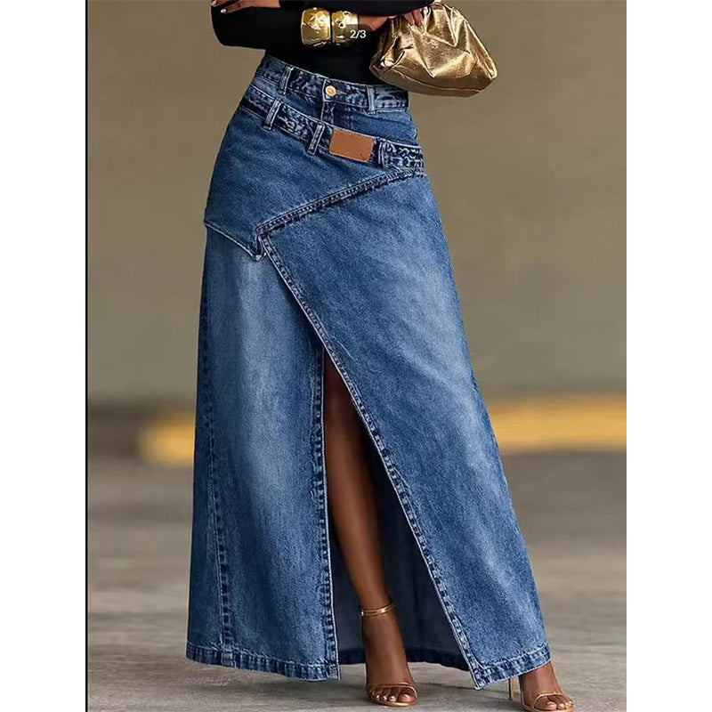 Iliza | Denim Maxi Skirt With Asymmetric Slit