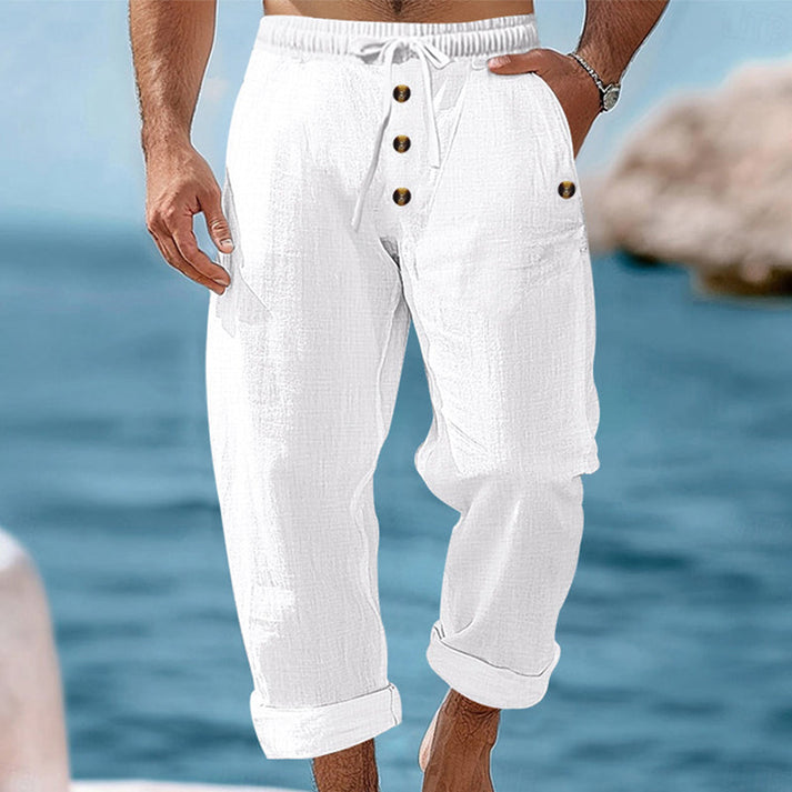 Devillier | Casual Linen-Style Drawstring Button Pants