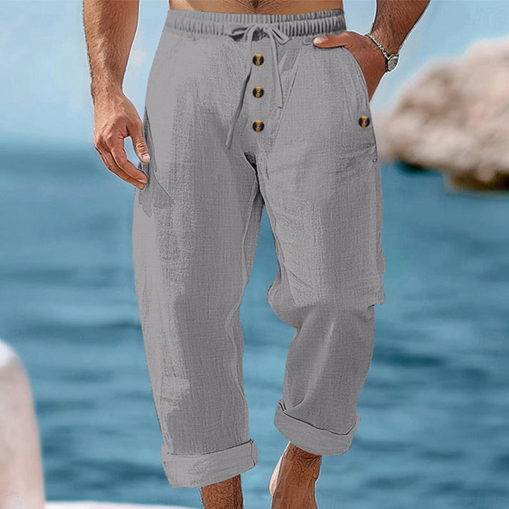 Devillier | Casual Linen-Style Drawstring Button Pants