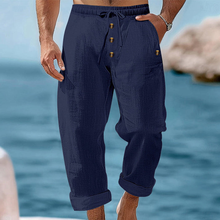 Devillier | Casual Linen-Style Drawstring Button Pants