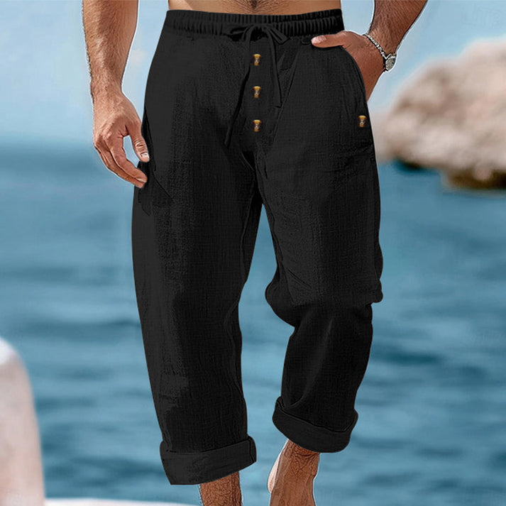 Devillier | Casual Linen-Style Drawstring Button Pants
