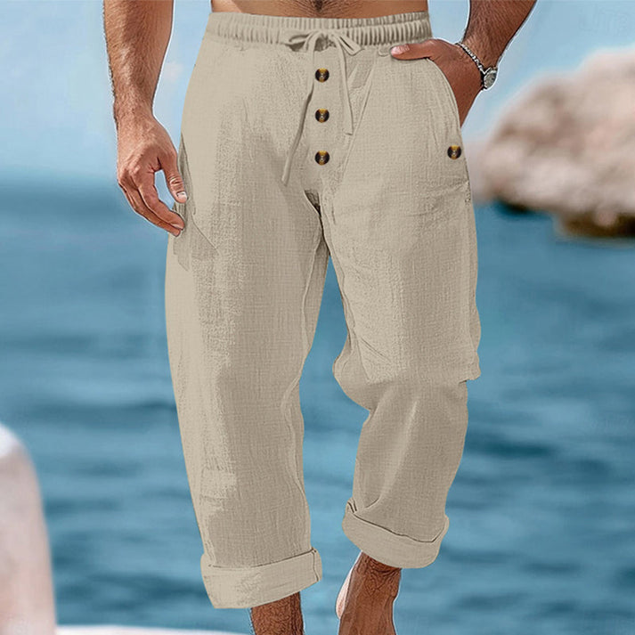 Devillier | Casual Linen-Style Drawstring Button Pants