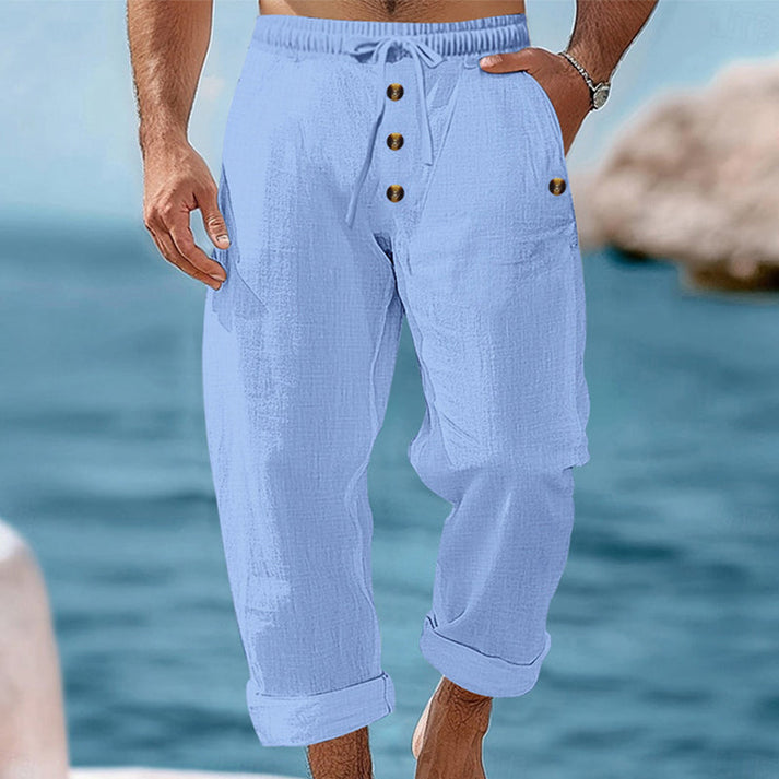 Devillier | Casual Linen-Style Drawstring Button Pants