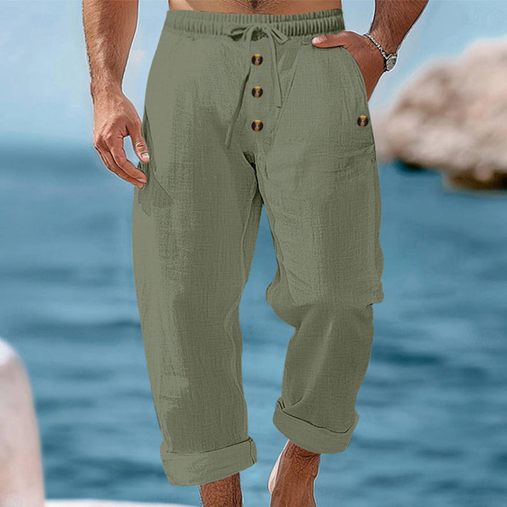 Devillier | Casual Linen-Style Drawstring Button Pants