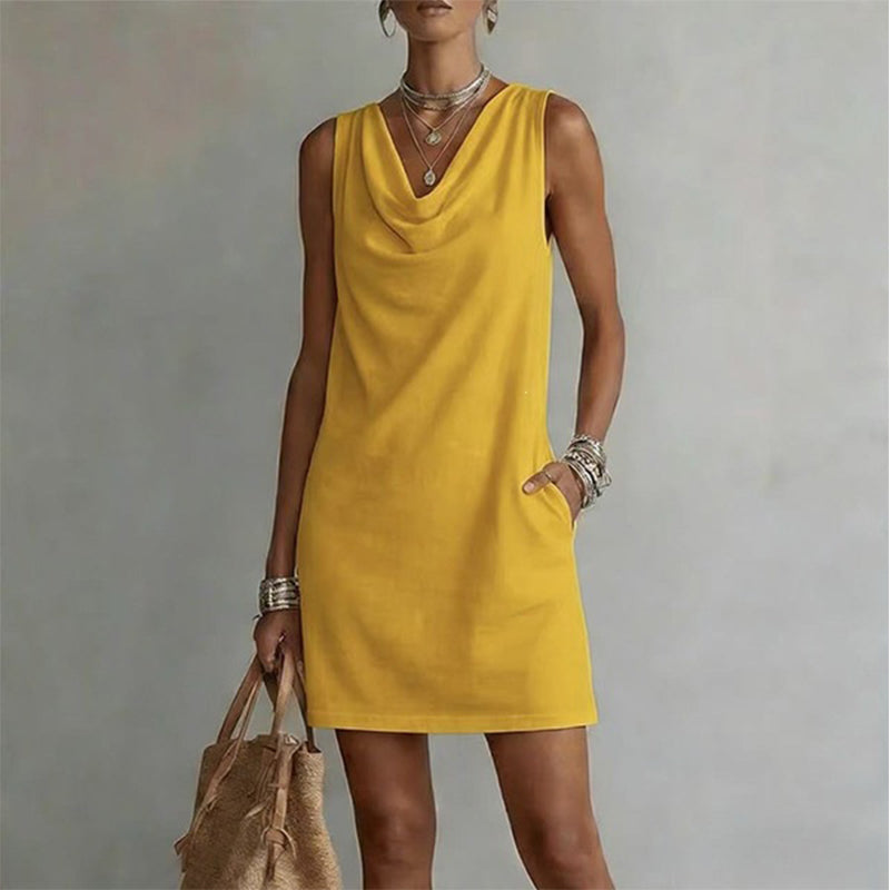 Nuham | Sleeveless Cowl Neck Linen Mini Dress