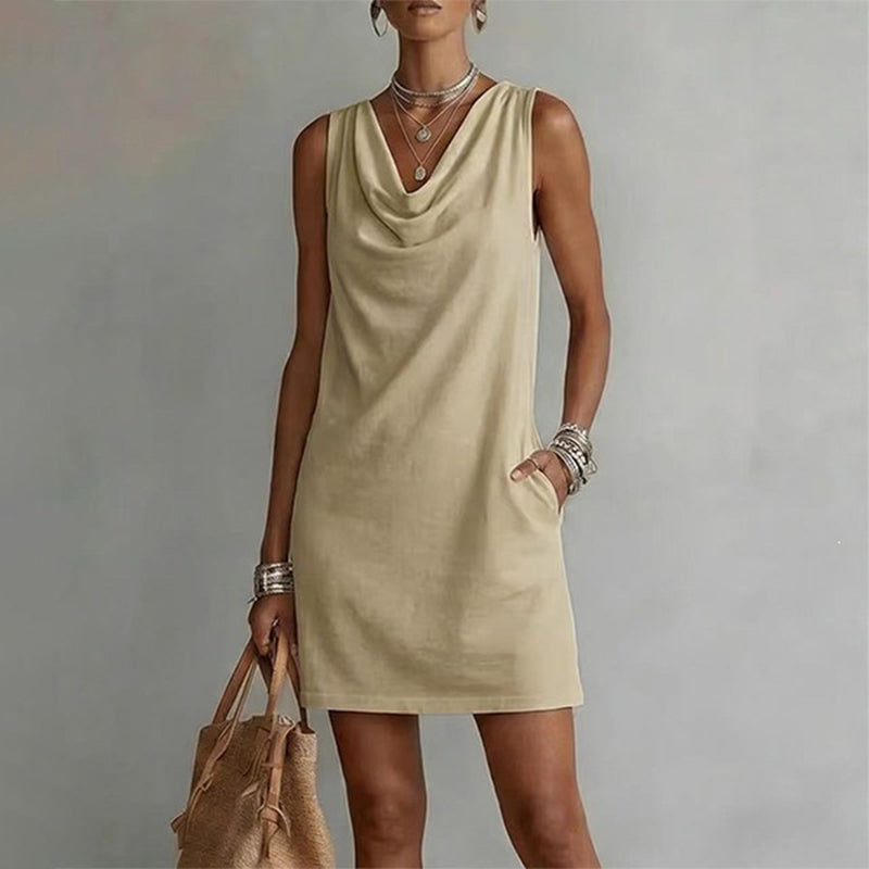Nuham | Sleeveless Cowl Neck Linen Mini Dress