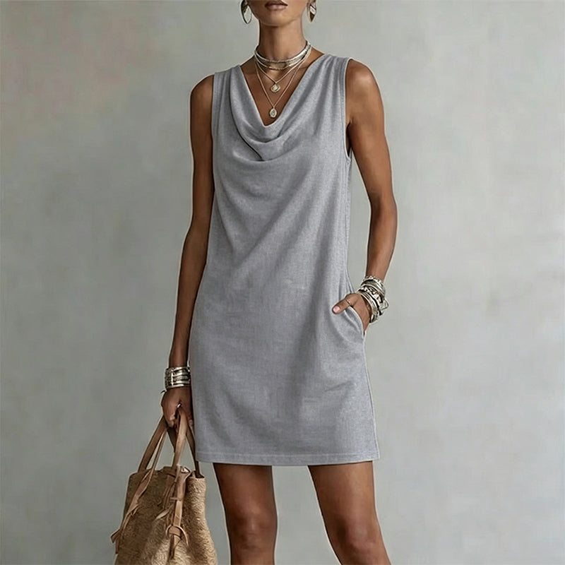 Nuham | Sleeveless Cowl Neck Linen Mini Dress