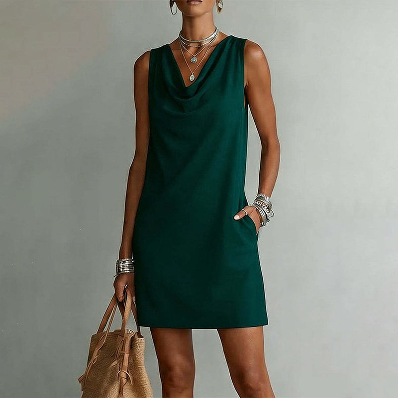 Nuham | Sleeveless Cowl Neck Linen Mini Dress