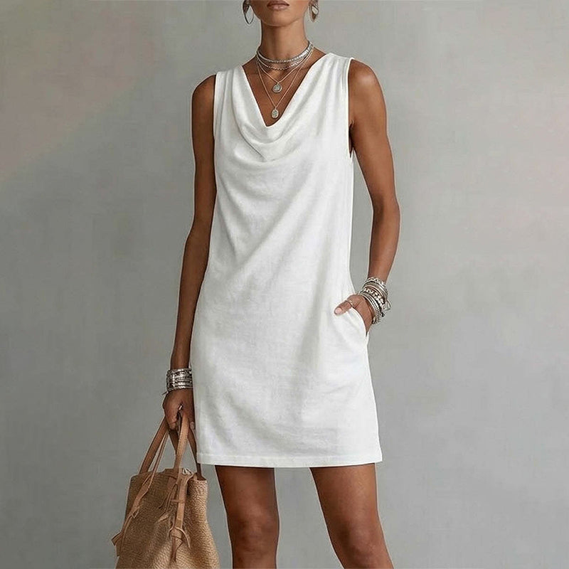 Nuham | Sleeveless Cowl Neck Linen Mini Dress