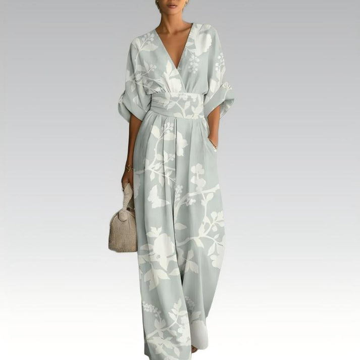 Sinem | Floral V-Neck Half Sleeve Jumpsuit