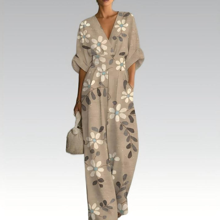Sinem | Floral V-Neck Half Sleeve Jumpsuit