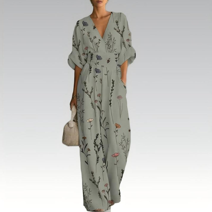 Sinem | Floral V-Neck Half Sleeve Jumpsuit